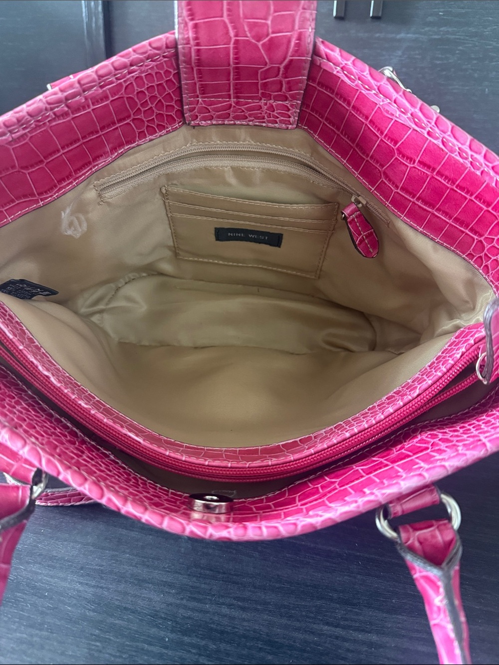 Nine West Pink Trim Neutral Tote Bag with Crossbody Strap - Picture 5 of 6